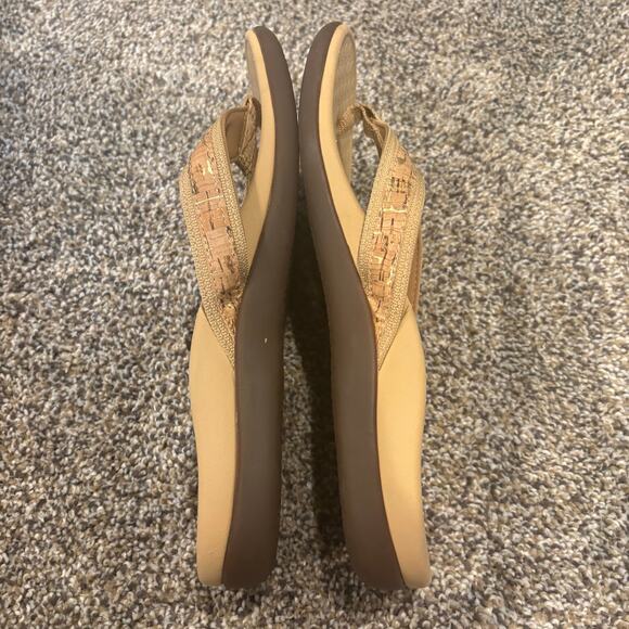 Vionic Tan and Brown Flip Flops Leather Strap Orthotic Comfort Womens Size 9 - Picture 4 of 6